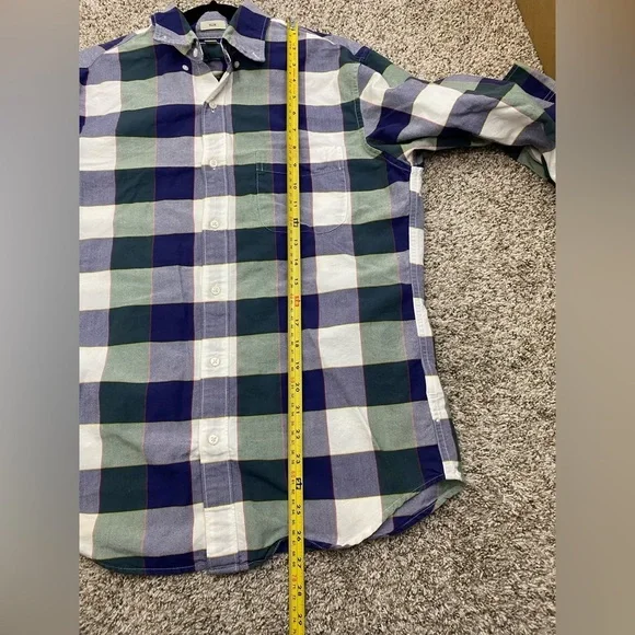 J. Crew Plaid Blue Green White Long Sleeve Button Down Shirt Casual Men’s Medium - Picture 6 of 14